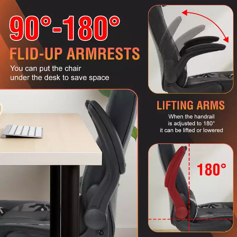 Chaise de bureau et de gaming – Support lombaire, Accoudoirs relevables, Appuie-tête, 113 kg, Cuir PU