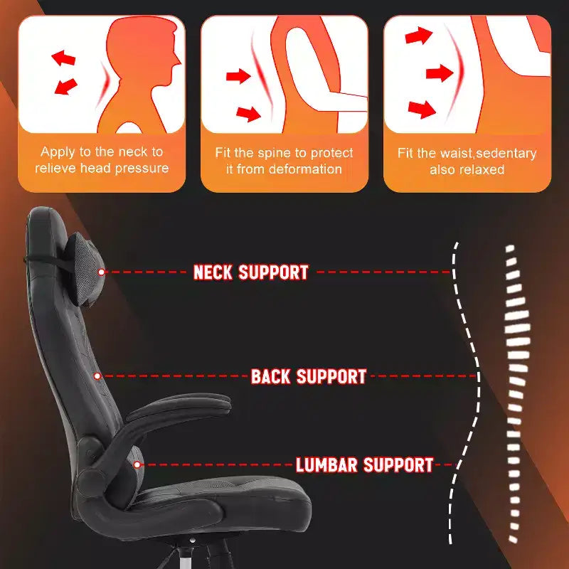 Chaise de bureau et de gaming – Support lombaire, Accoudoirs relevables, Appuie-tête, 113 kg, Cuir PU