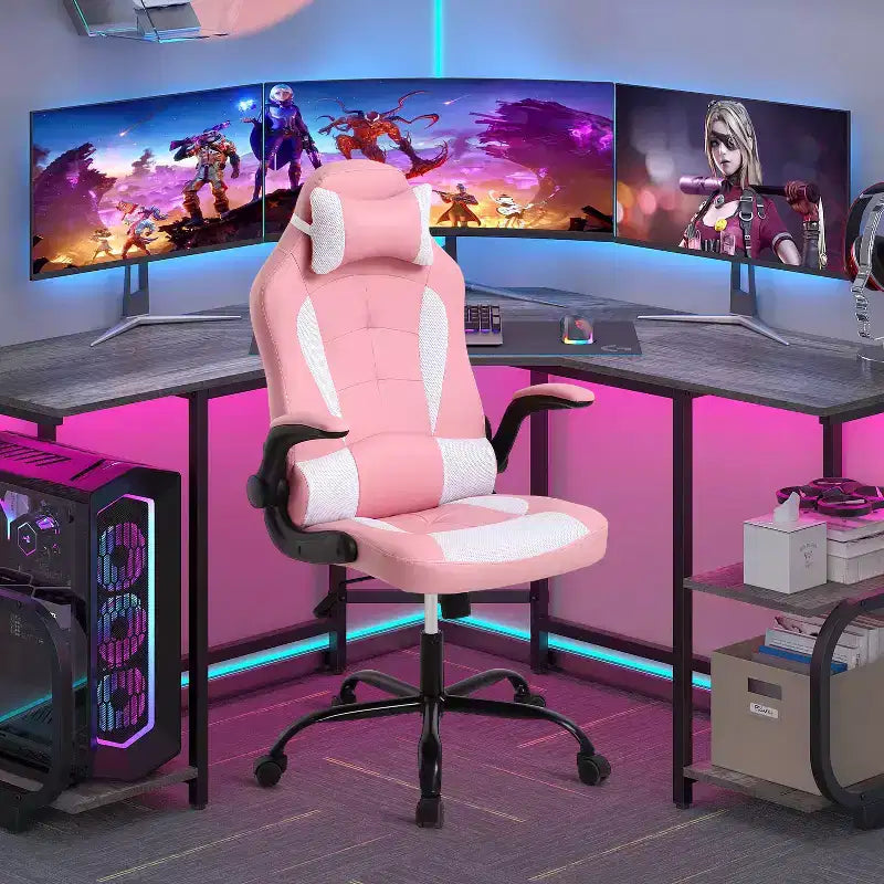 Chaise de bureau et de gaming – Support lombaire, Accoudoirs relevables, Appuie-tête, 113 kg, Cuir PU