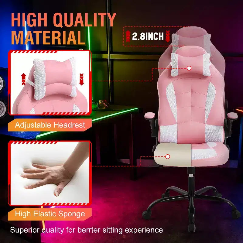 Chaise de bureau et de gaming – Support lombaire, Accoudoirs relevables, Appuie-tête, 113 kg, Cuir PU