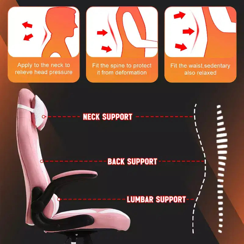 Chaise de bureau et de gaming – Support lombaire, Accoudoirs relevables, Appuie-tête, 113 kg, Cuir PU