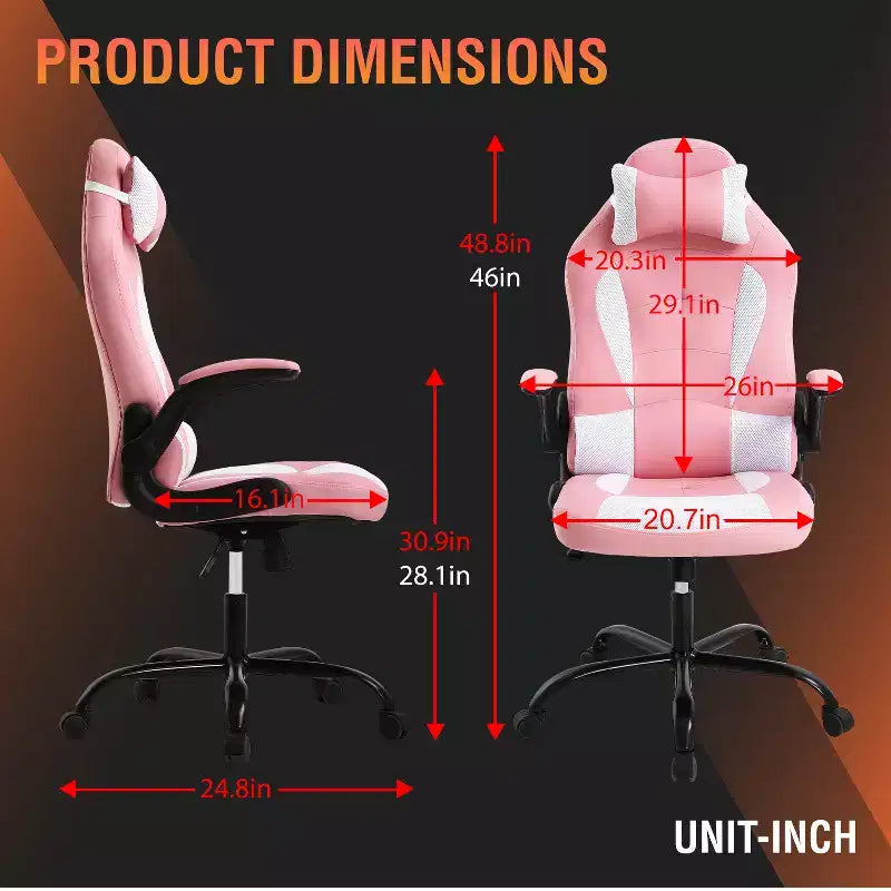 Chaise de bureau et de gaming – Support lombaire, Accoudoirs relevables, Appuie-tête, 113 kg, Cuir PU