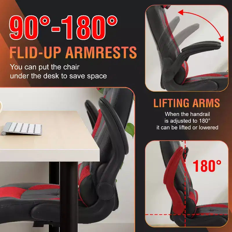 Chaise de bureau et de gaming – Support lombaire, Accoudoirs relevables, Appuie-tête, 113 kg, Cuir PU