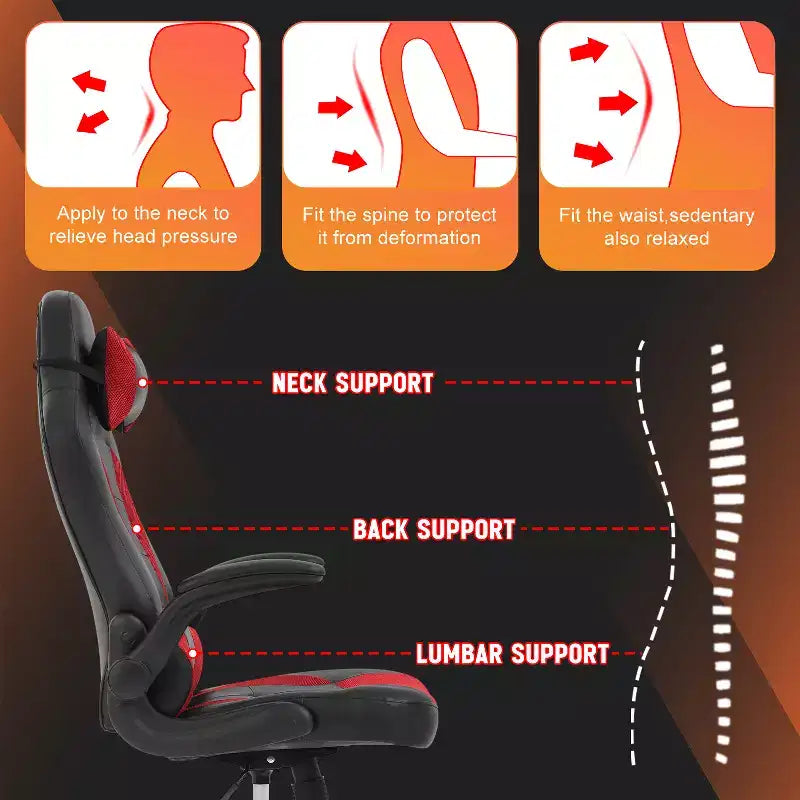 Chaise de bureau et de gaming – Support lombaire, Accoudoirs relevables, Appuie-tête, 113 kg, Cuir PU