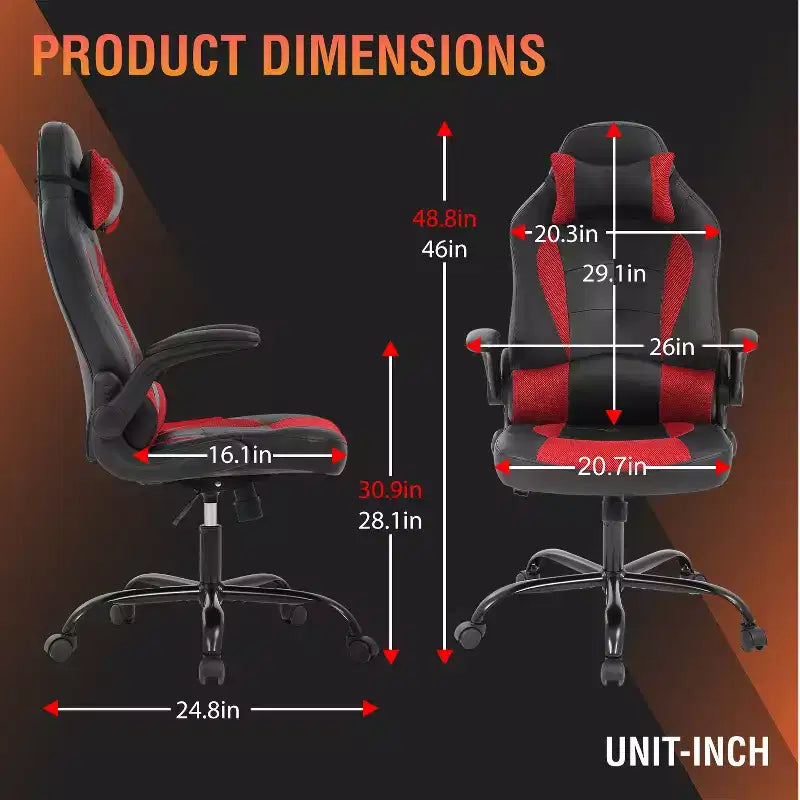 Chaise de bureau et de gaming – Support lombaire, Accoudoirs relevables, Appuie-tête, 113 kg, Cuir PU