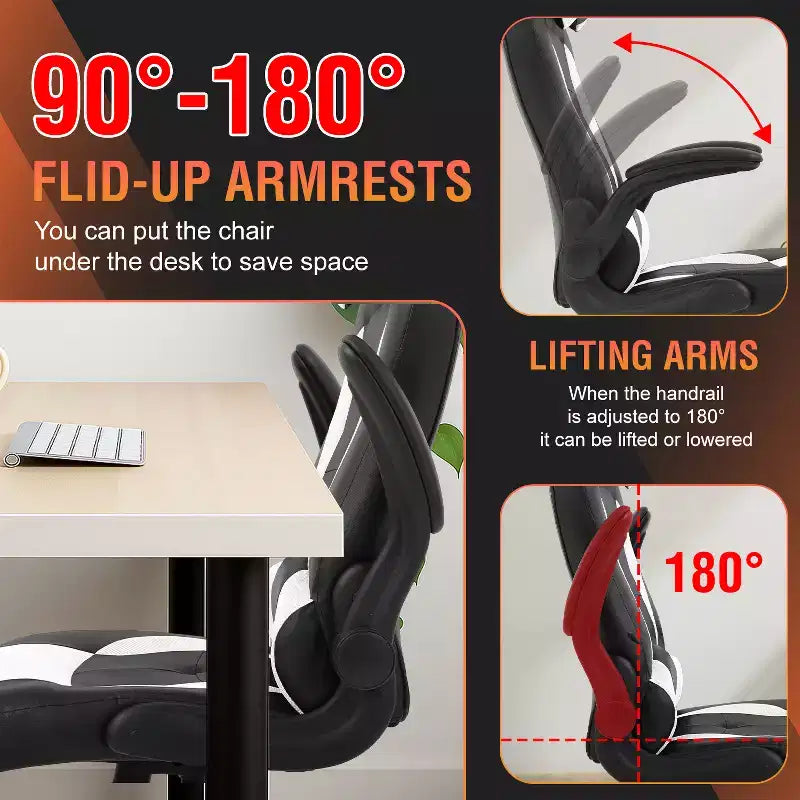 Chaise de bureau et de gaming – Support lombaire, Accoudoirs relevables, Appuie-tête, 113 kg, Cuir PU
