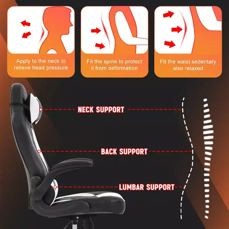 Chaise de bureau et de gaming – Support lombaire, Accoudoirs relevables, Appuie-tête, 113 kg, Cuir PU