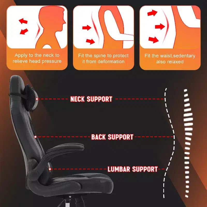 Chaise de bureau et de gaming – Support lombaire, Accoudoirs relevables, Appuie-tête, 113 kg, Cuir PU