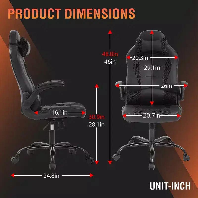 Chaise de bureau et de gaming – Support lombaire, Accoudoirs relevables, Appuie-tête, 113 kg, Cuir PU
