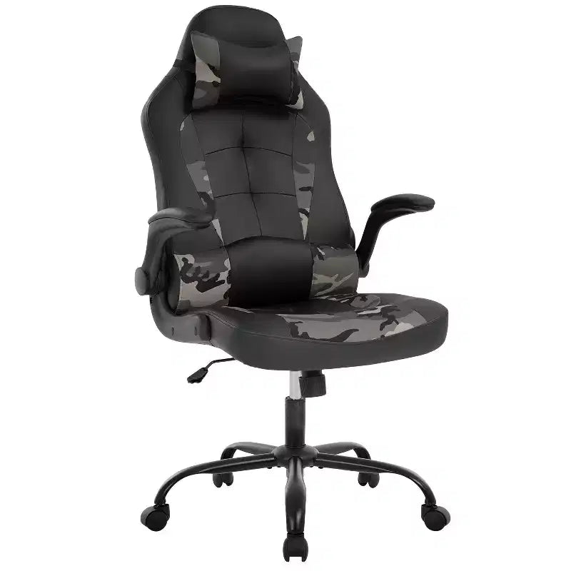 Chaise de bureau et de gaming – Support lombaire, Accoudoirs relevables, Appuie-tête, 113 kg, Cuir PU