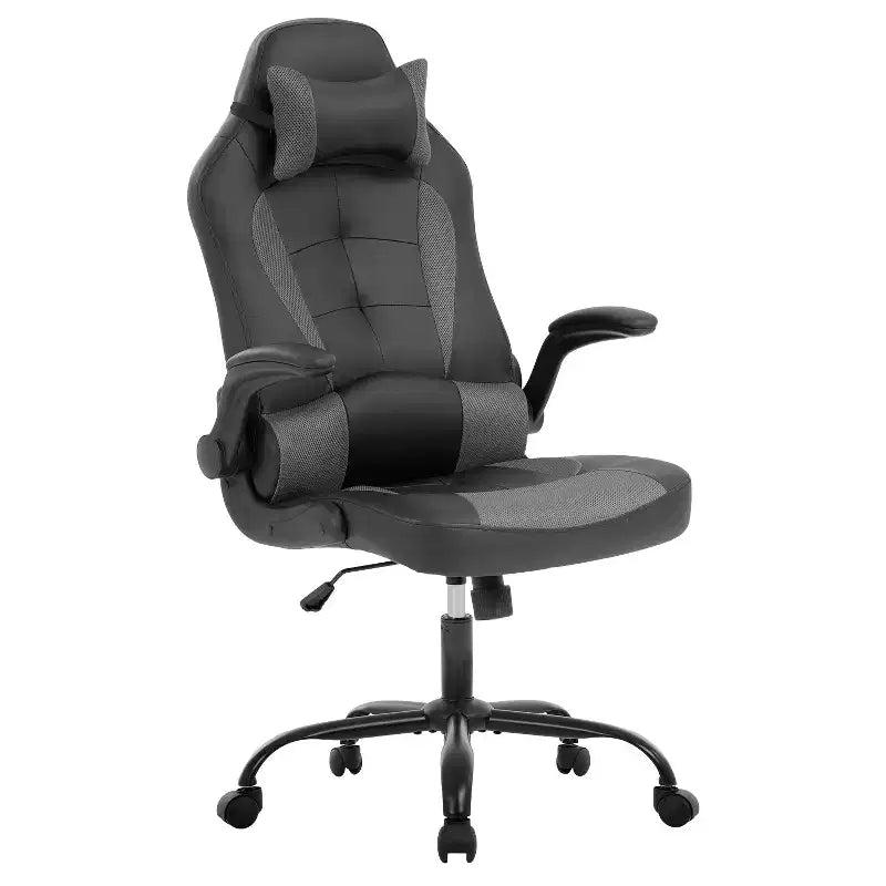 Chaise de bureau et de gaming – Support lombaire, Accoudoirs relevables, Appuie-tête, 113 kg, Cuir PU