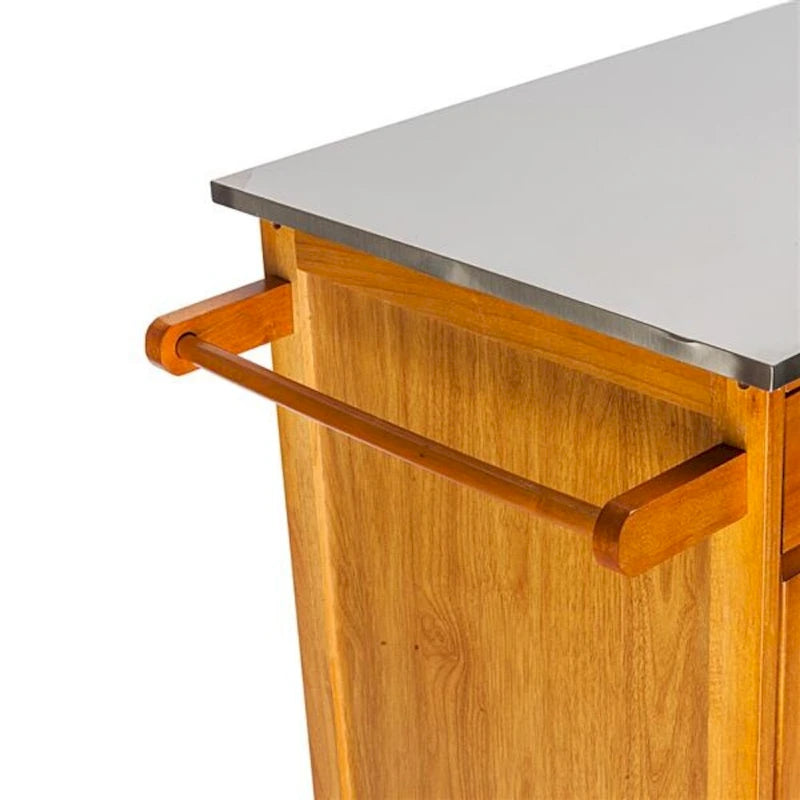 Desserte de cuisine mobile avec plateau en acier inoxydable, un tiroir et un placard Sapele – (28.74 x 18.90 x 35.04)