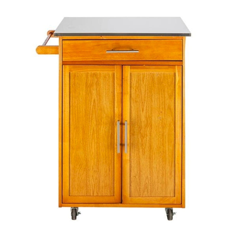 Desserte de cuisine mobile avec plateau en acier inoxydable, un tiroir et un placard Sapele – (28.74 x 18.90 x 35.04)