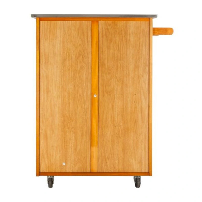 Desserte de cuisine mobile avec plateau en acier inoxydable, un tiroir et un placard Sapele – (28.74 x 18.90 x 35.04)