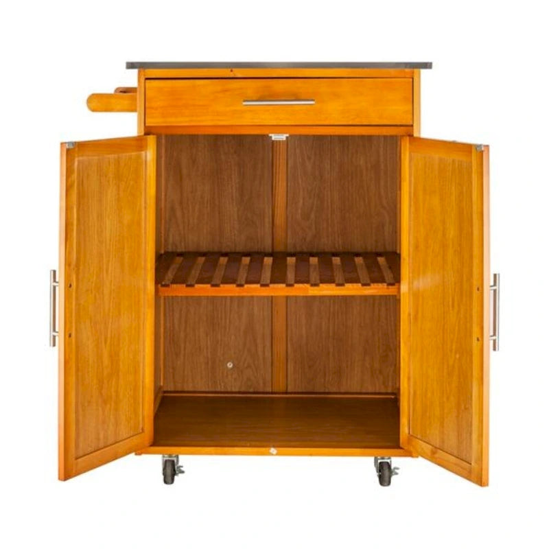 Desserte de cuisine mobile avec plateau en acier inoxydable, un tiroir et un placard Sapele – (28.74 x 18.90 x 35.04)