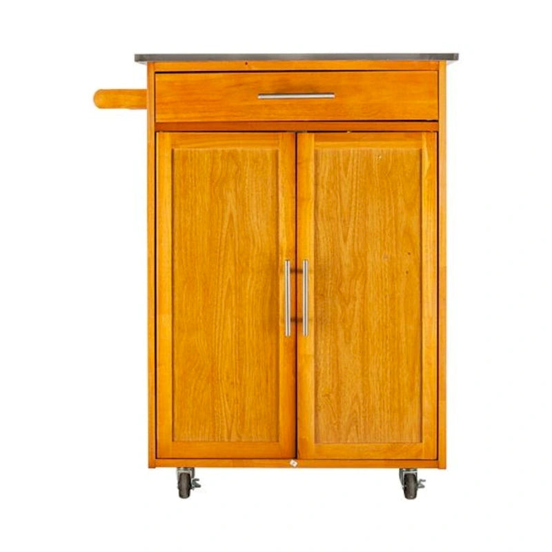 Desserte de cuisine mobile avec plateau en acier inoxydable, un tiroir et un placard Sapele – (28.74 x 18.90 x 35.04)