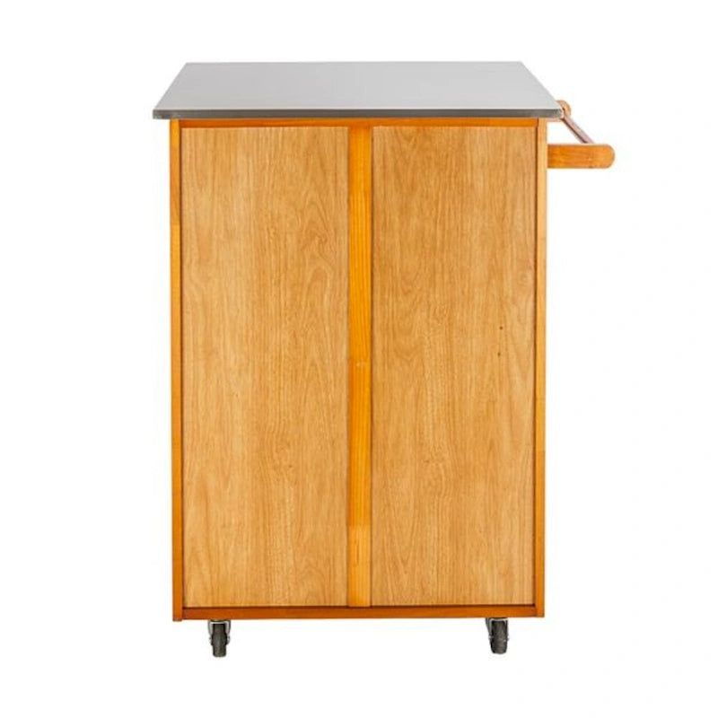 Desserte de cuisine mobile avec plateau en acier inoxydable, un tiroir et un placard Sapele – (28.74 x 18.90 x 35.04)
