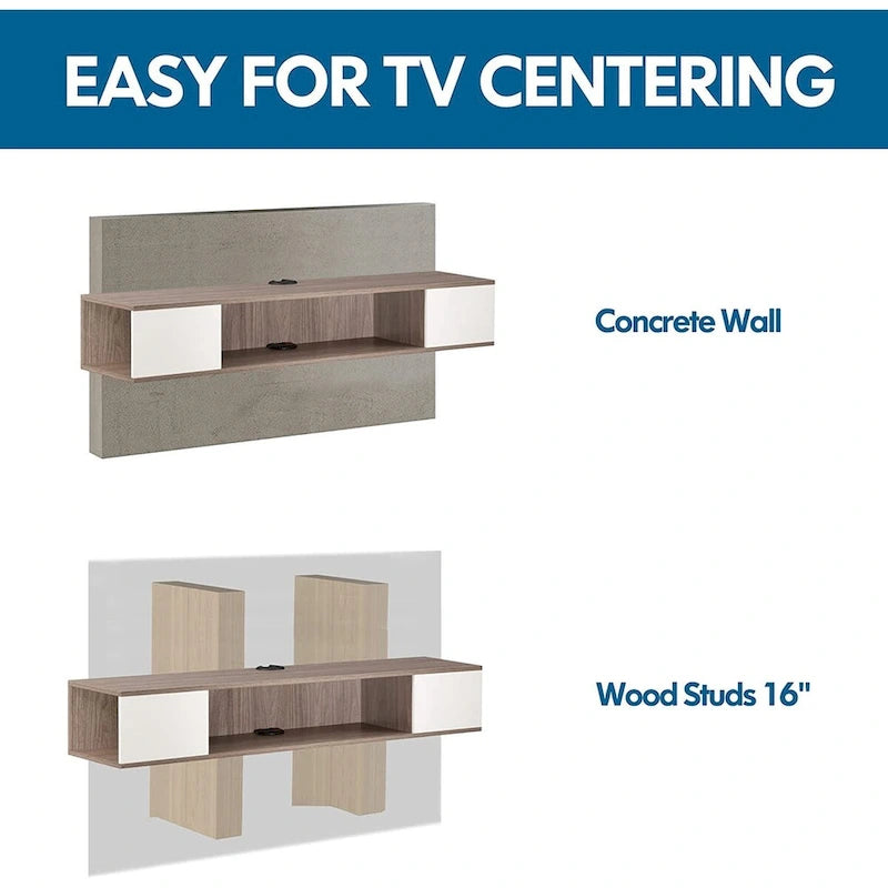 Meuble TV flottant FITUEYES, meuble TV mural, console multimédia, étagère murale en bois pour TV, gris et blanc crème