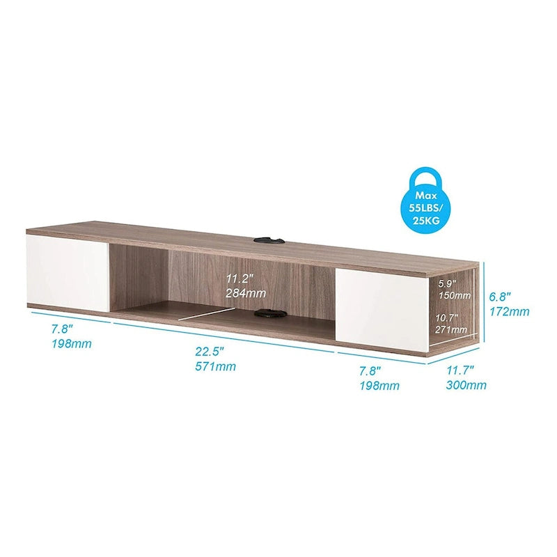 Meuble TV flottant FITUEYES, meuble TV mural, console multimédia, étagère murale en bois pour TV, gris et blanc crème