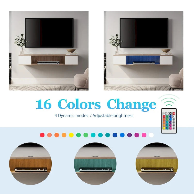 Meuble TV flottant FITUEYES, meuble TV mural, console multimédia, étagère murale en bois pour TV, gris et blanc crème