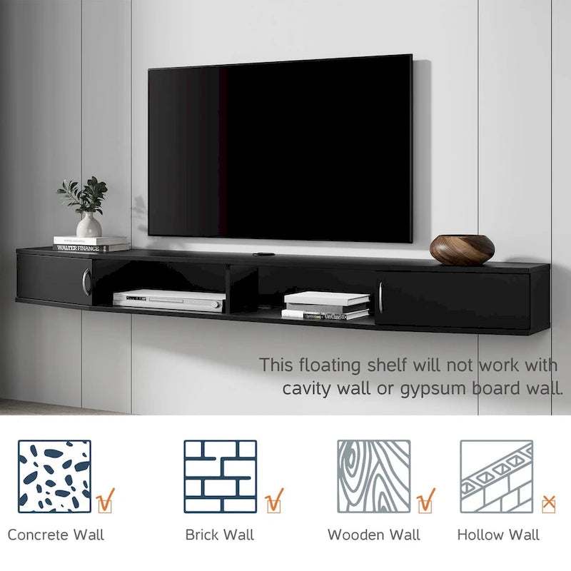 FITUEYES Console TV Murale Flottante Étagère de Rangement Meuble TV Moderne Meuble Télévision, Noyer DS211802WW - 70