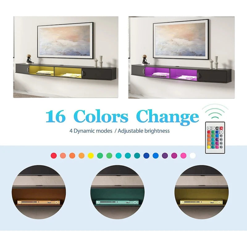 FITUEYES Console TV Murale Flottante Étagère de Rangement Meuble TV Moderne Meuble Télévision, Noyer DS211802WW - 70