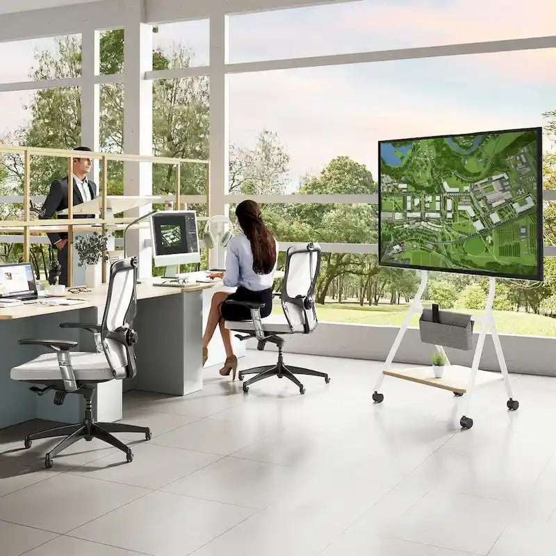 Chariot TV mobile FITUEYES pour bureau et salle de classe, meuble TV roulant avec roulettes pour TV de 45 à 88 pouces