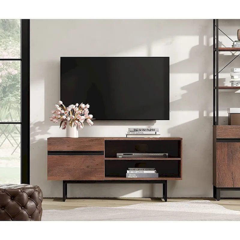 Meuble TV moderne WAMPAT pour téléviseur jusqu'à 55 pouces avec placards de rangement
