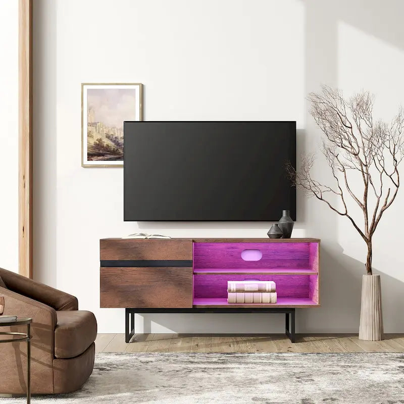 Meuble TV moderne WAMPAT pour téléviseur jusqu'à 55 pouces avec placards de rangement