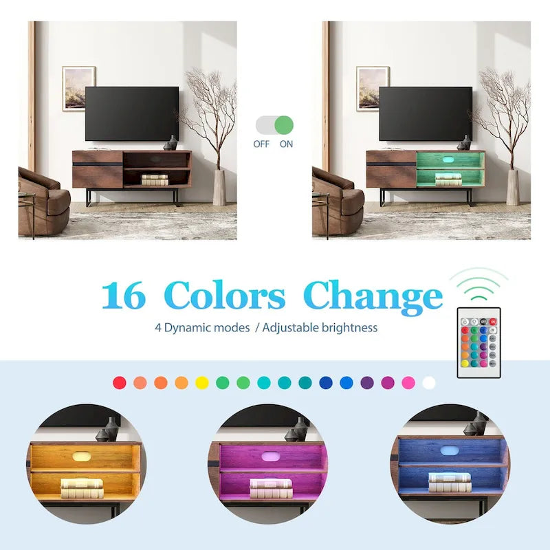 Meuble TV moderne WAMPAT pour téléviseur jusqu'à 55 pouces avec placards de rangement