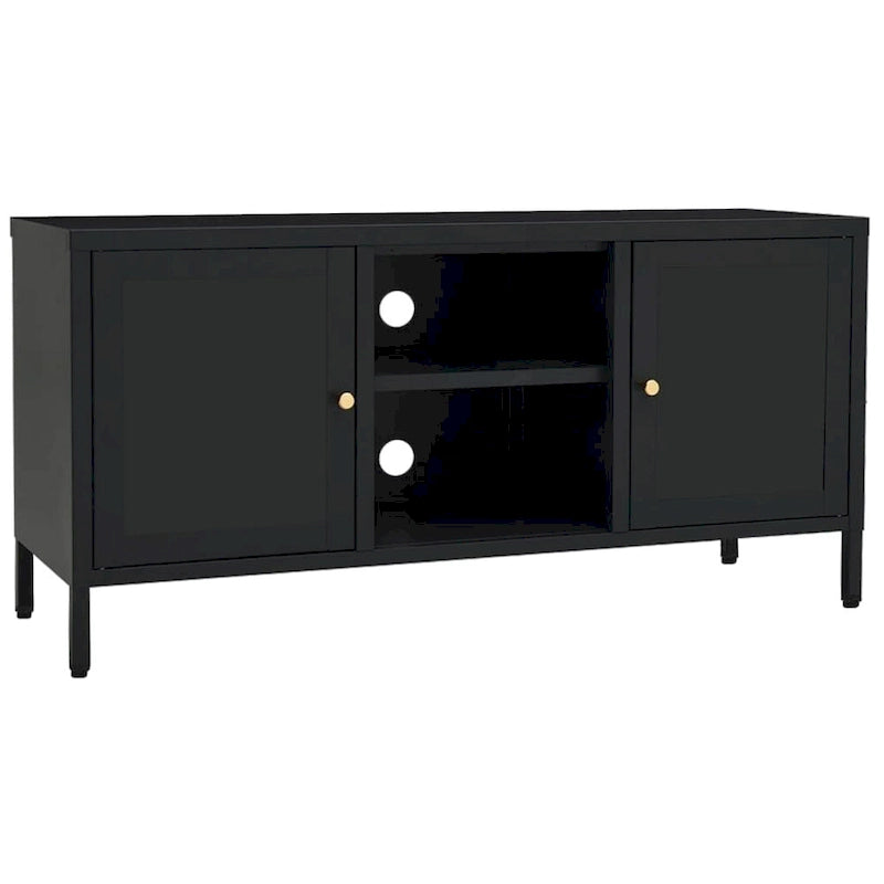 vidaXL Meuble TV Noir 41,3x13,7x20,4 Acier et Verre - 41,3 x 13,7 x 20,4 - 41,3 x 13,7 x 20,4