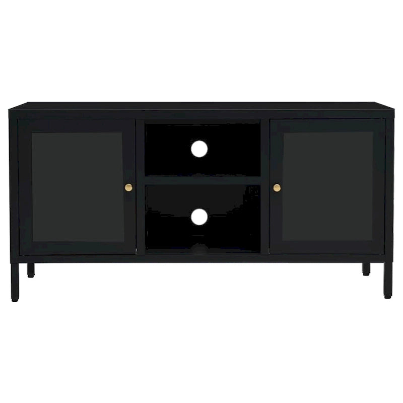 vidaXL Meuble TV Noir 41,3x13,7x20,4 Acier et Verre - 41,3 x 13,7 x 20,4 - 41,3 x 13,7 x 20,4