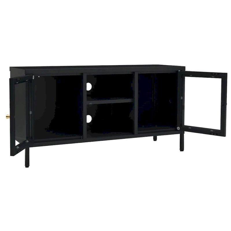vidaXL Meuble TV Noir 41,3x13,7x20,4 Acier et Verre - 41,3 x 13,7 x 20,4 - 41,3 x 13,7 x 20,4