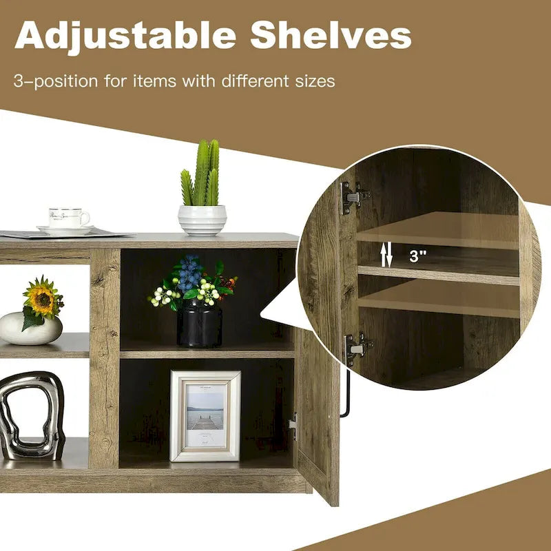 Meuble TV de 147 cm avec 2 placards de rangement et étagères réglables sur 3 positions