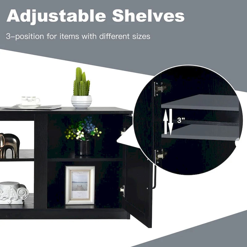 Meuble TV de 147 cm avec 2 placards de rangement et étagères réglables sur 3 positions