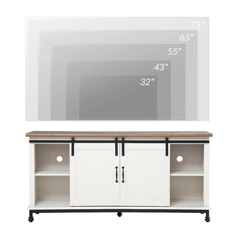 Meuble TV WAMPAT de style rustique avec portes coulissantes en bois de grange, meuble de rangement, console multimédia pour téléviseurs jusqu'à 65 pouces