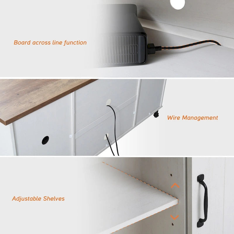 Meuble TV WAMPAT de style rustique avec portes coulissantes en bois de grange, meuble de rangement, console multimédia pour téléviseurs jusqu'à 65 pouces