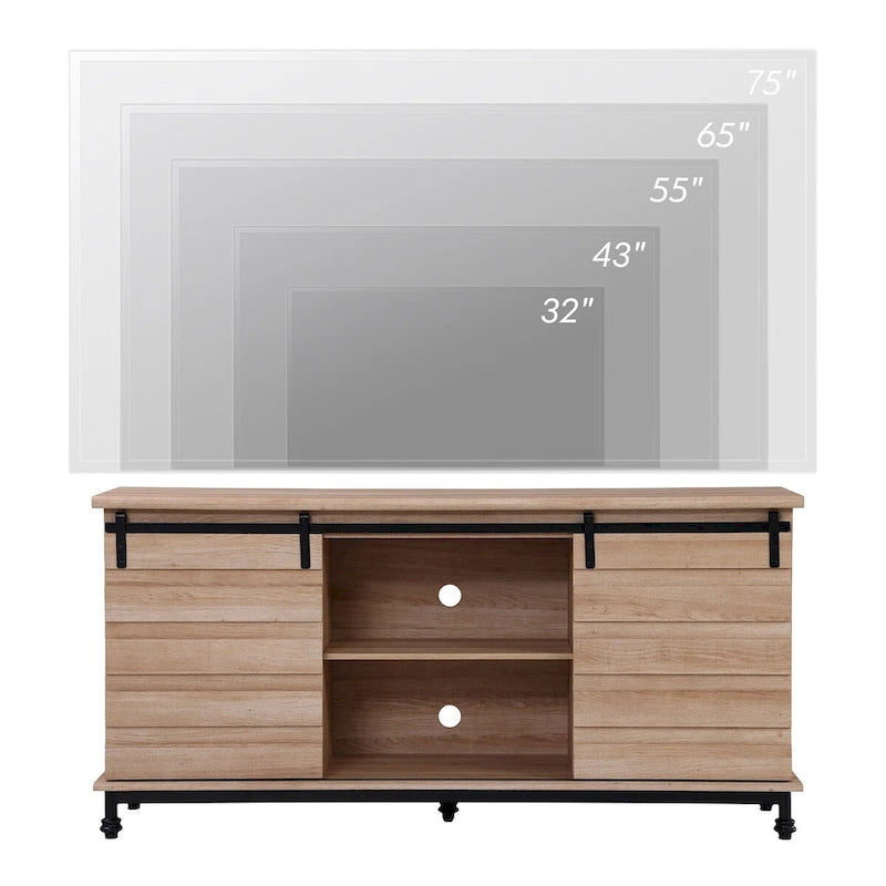 Meuble TV WAMPAT de style rustique avec portes coulissantes en bois de grange, meuble de rangement, console multimédia pour téléviseurs jusqu'à 65 pouces