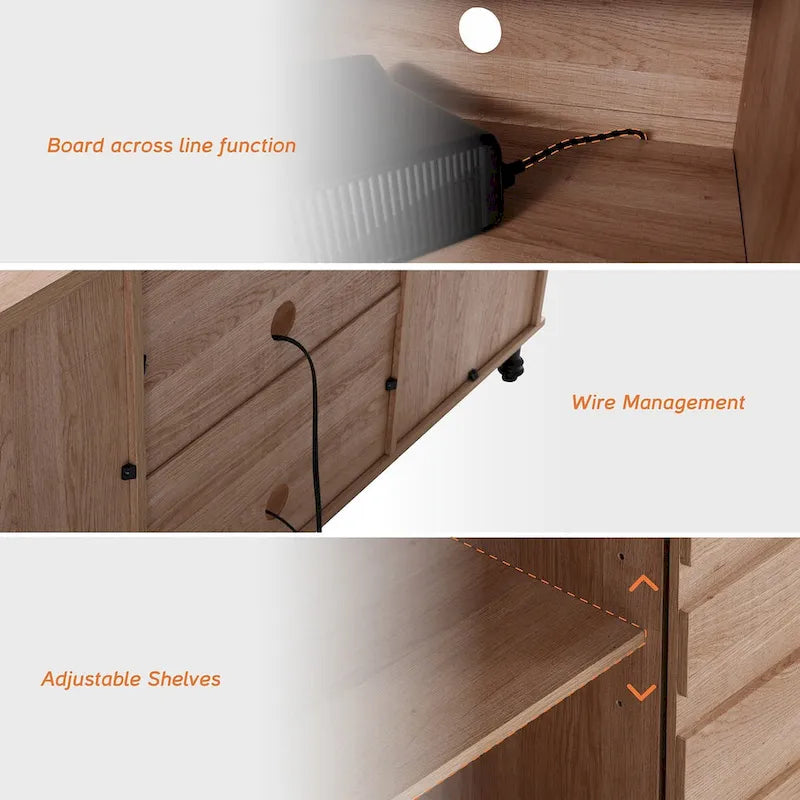 Meuble TV WAMPAT de style rustique avec portes coulissantes en bois de grange, meuble de rangement, console multimédia pour téléviseurs jusqu'à 65 pouces