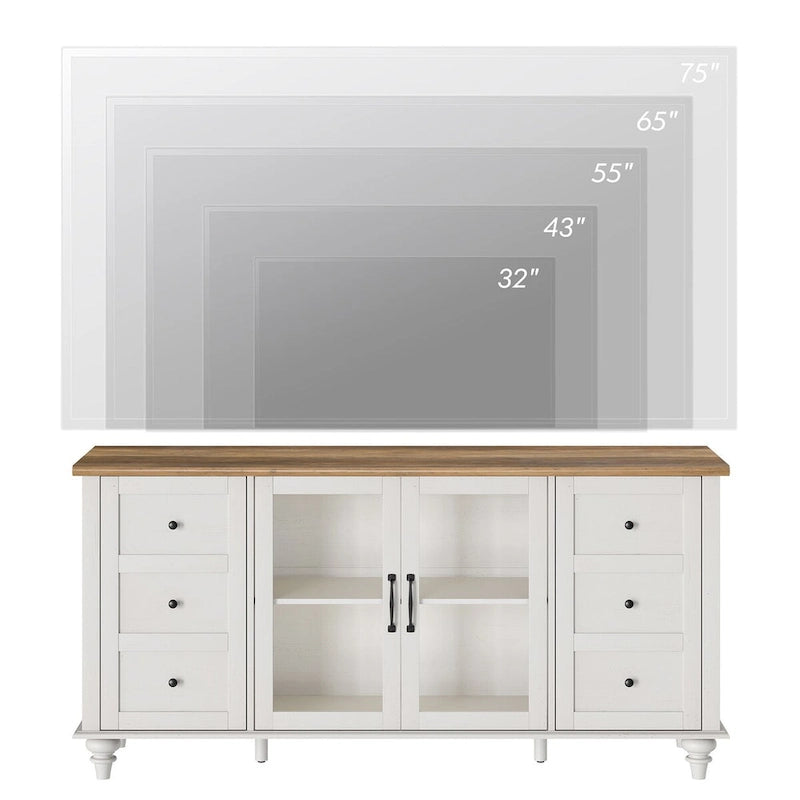 Meuble TV WAMPAT de style rustique avec portes coulissantes en bois de grange, meuble de rangement, console multimédia pour téléviseurs jusqu'à 65 pouces