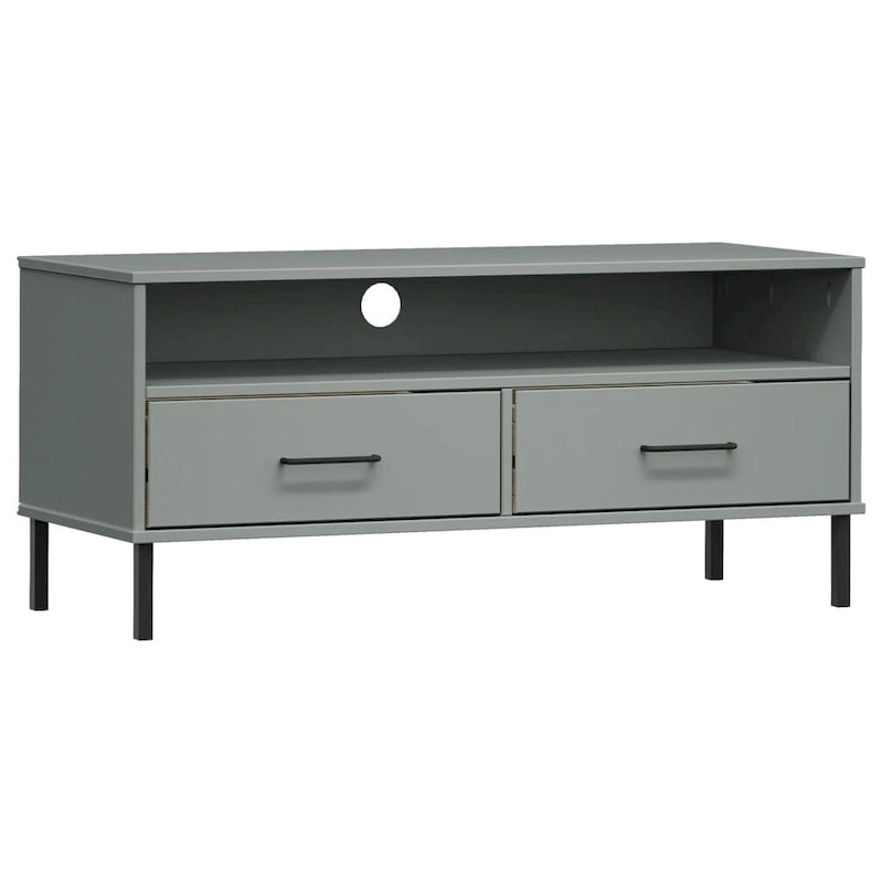 vidaXL Meuble TV Meuble console TV avec pieds en métal Bois massif Pin OSLO - 106 x 40 x 46,5 cm
