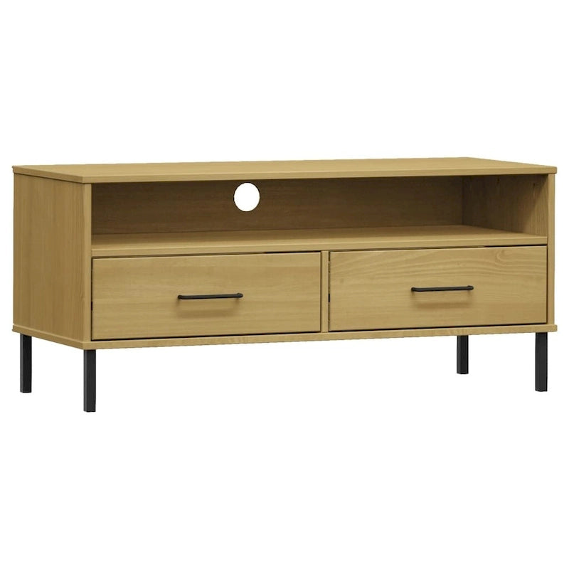 vidaXL Meuble TV Meuble console TV avec pieds en métal Bois massif Pin OSLO - 106 x 40 x 46,5 cm