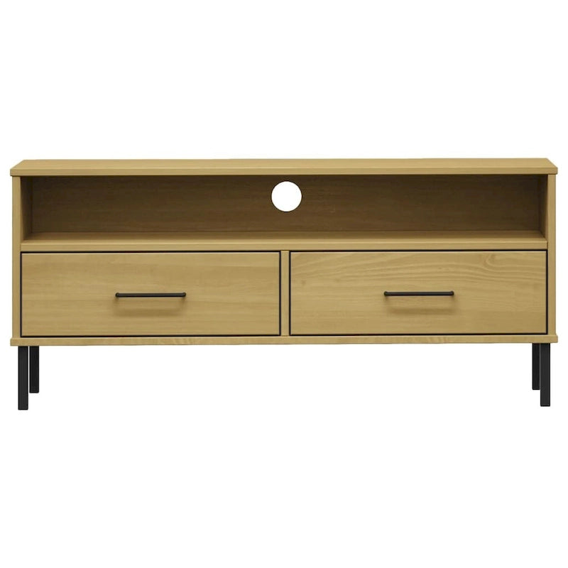 vidaXL Meuble TV Meuble console TV avec pieds en métal Bois massif Pin OSLO - 106 x 40 x 46,5 cm