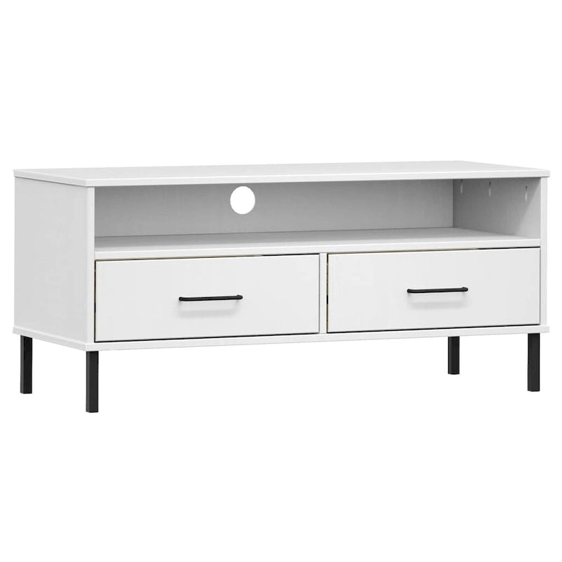 vidaXL Meuble TV Meuble console TV avec pieds en métal Bois massif Pin OSLO - 106 x 40 x 46,5 cm