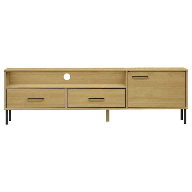 vidaXL Meuble TV Meuble console TV avec pieds en métal Bois de pin massif OSLO - 158 x 40 x 46,5 cm