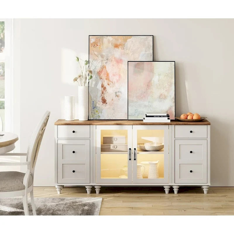 Meuble TV LED pour téléviseur 75 pouces, ensemble meuble TV et table d'appoint 3-en-1, blanc - 67 pouces