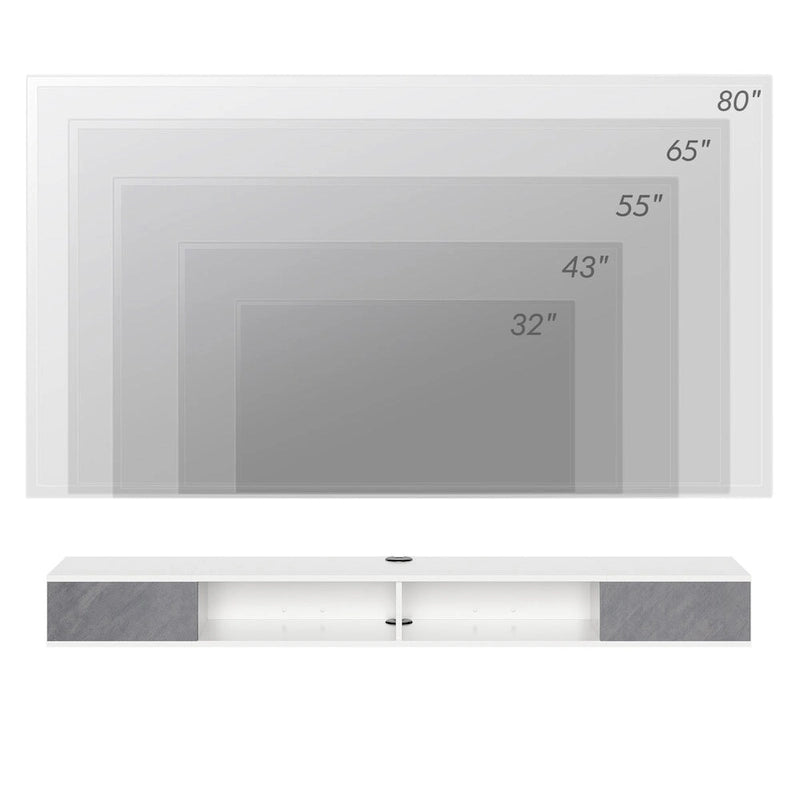 Meuble TV flottant WAMPAT 70, meuble TV mural pour salon et chambre à coucher, blanc et gris