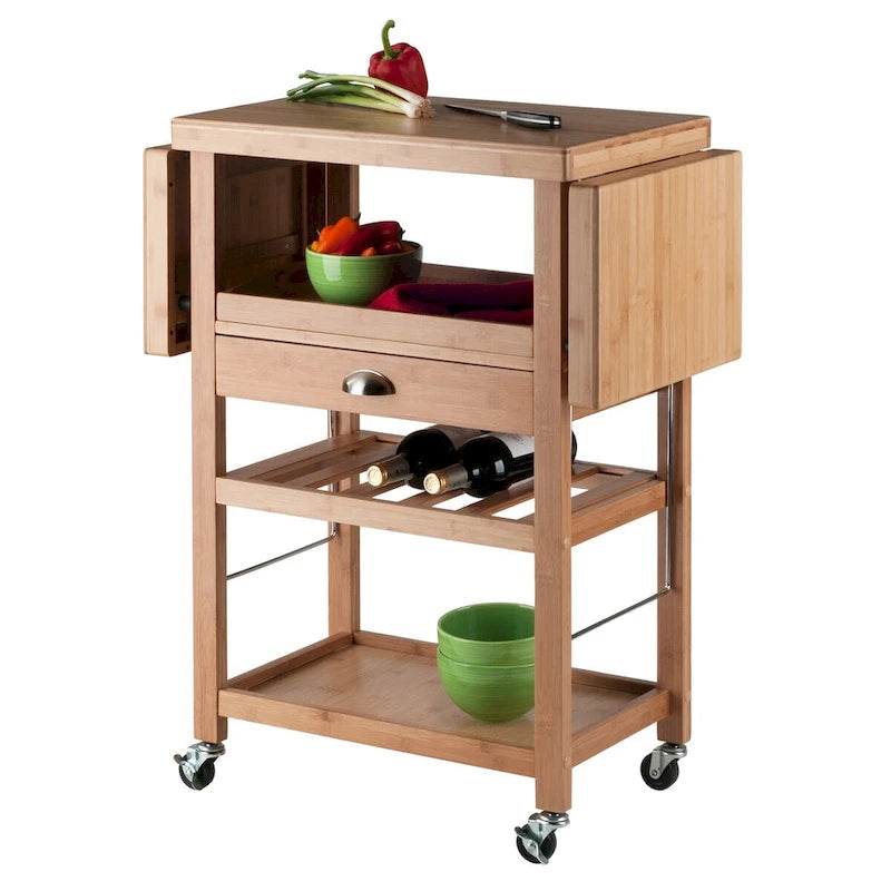 Desserte de cuisine, Abattant, Bambou - 115 x 38,5 x 90 cm
