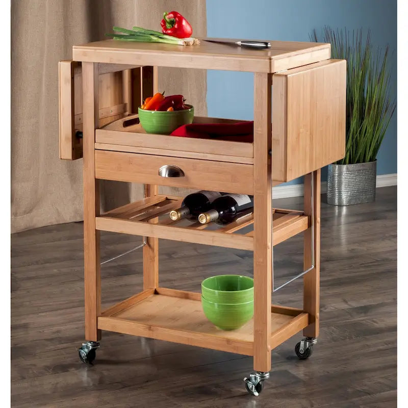 Desserte de cuisine, Abattant, Bambou - 115 x 38,5 x 90 cm