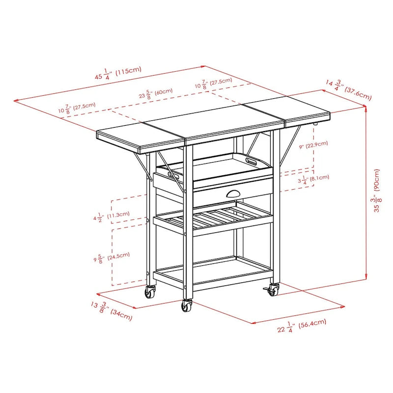 Desserte de cuisine, Abattant, Bambou - 115 x 38,5 x 90 cm